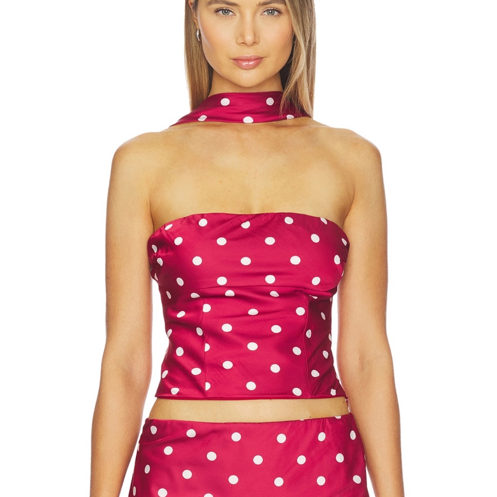 Chic Red Strapless Polka Dot Set